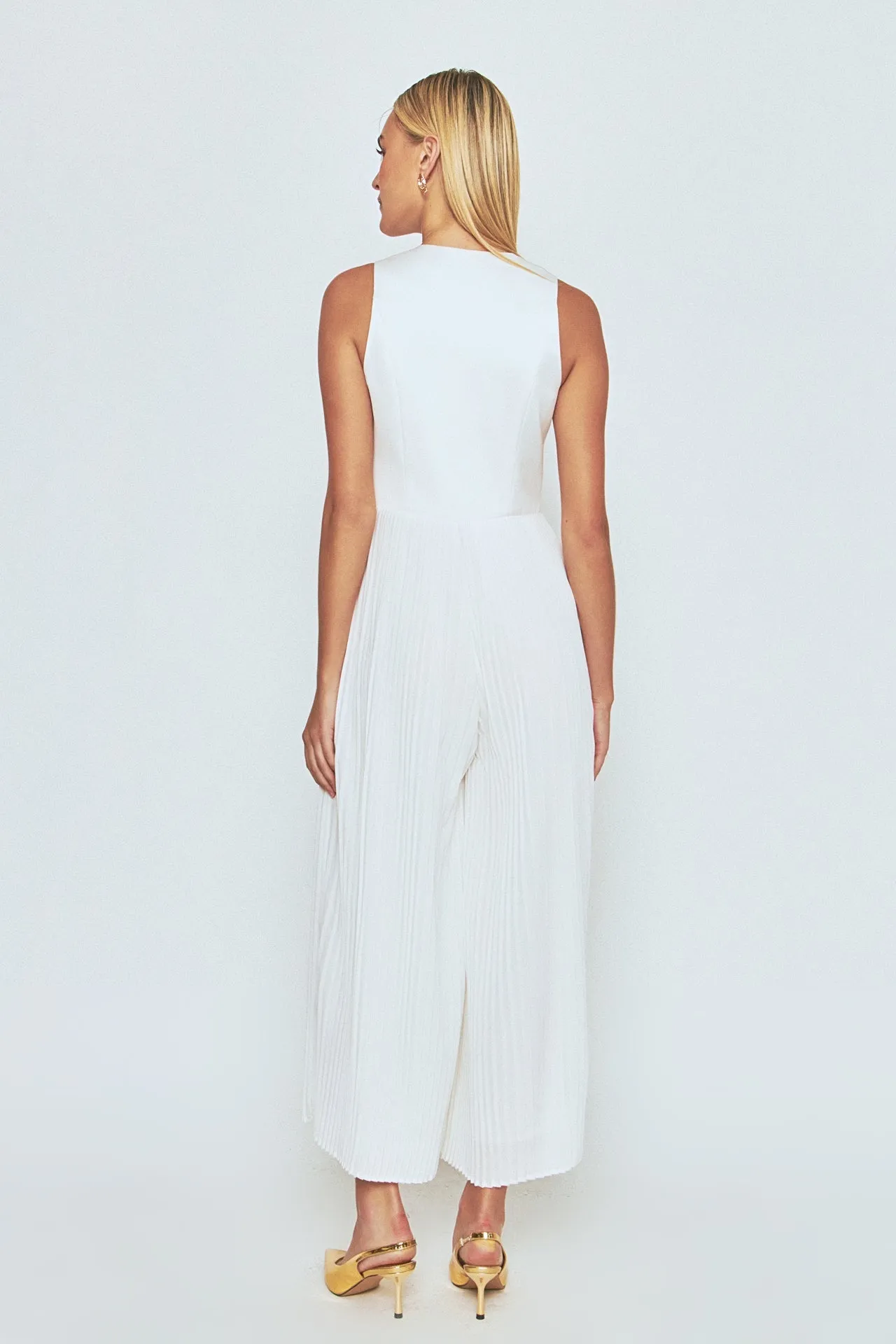 Endless Rose - Mixed Media Vest Pleated Jumpsuit