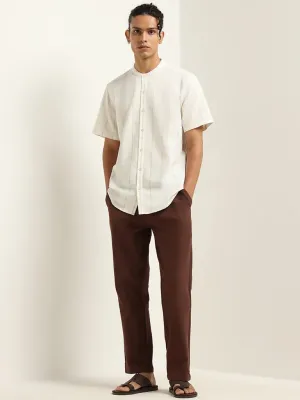 ETA Brown Self-Patterned Cotton Slim Fit Chinos