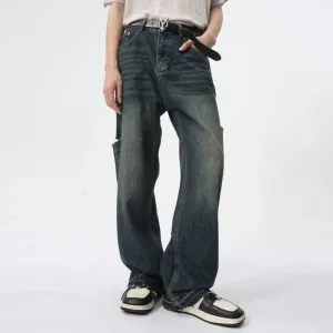 Fashion Loose Men's Straight Pants American Style Casual Hole Worn-out Design Wide Leg Jeans Summer Trend 9C6153