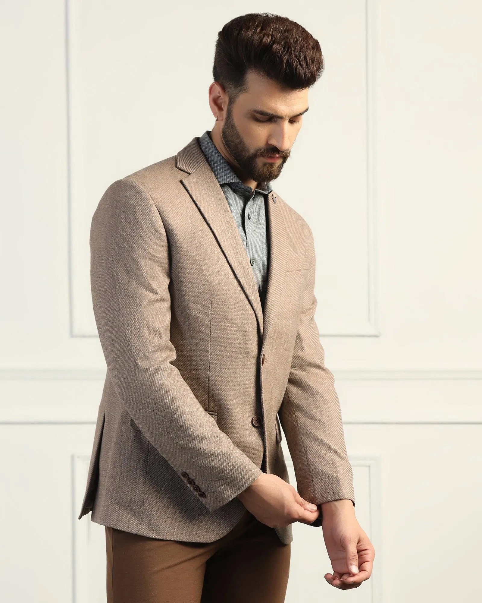 Formal Beige Textured Blazer - Corolla