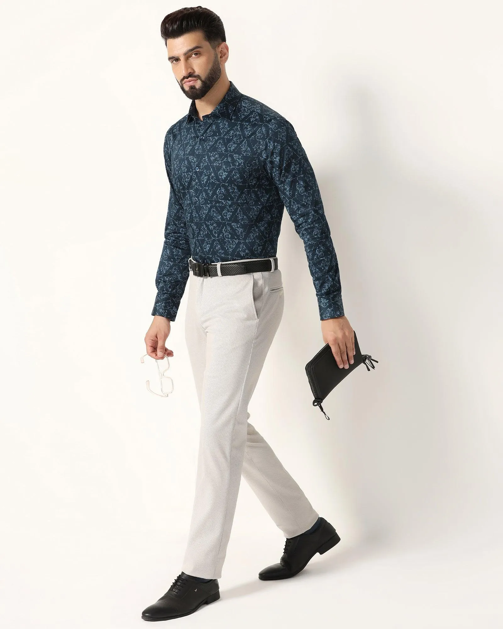 Formal Blue Printed Shirt - Burro