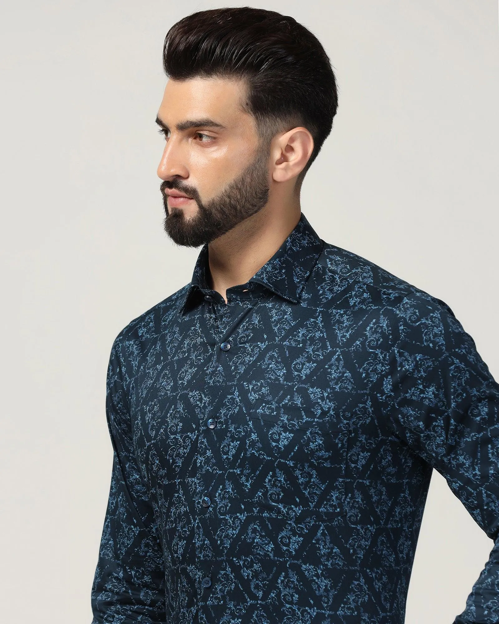 Formal Blue Printed Shirt - Burro