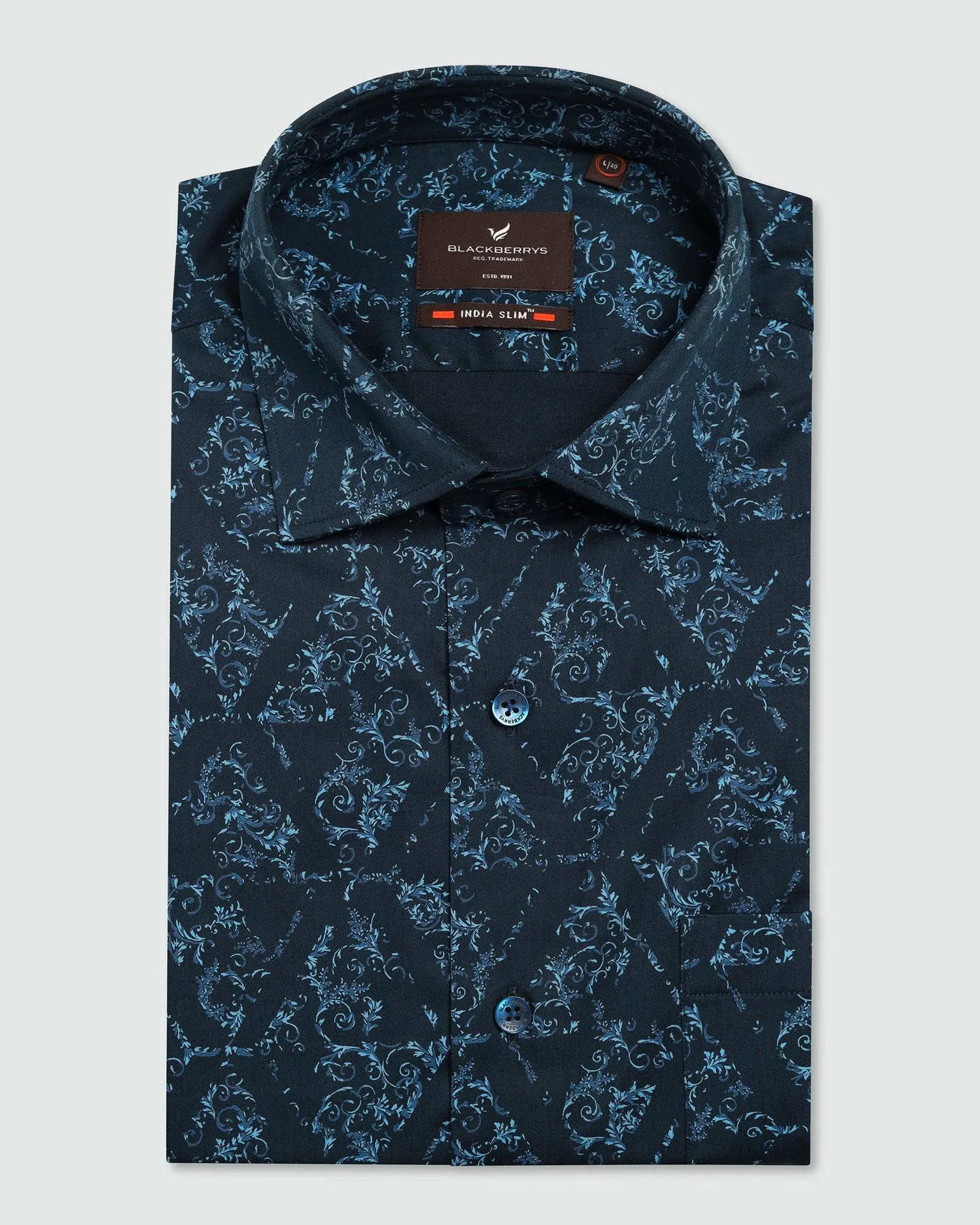 Formal Blue Printed Shirt - Burro