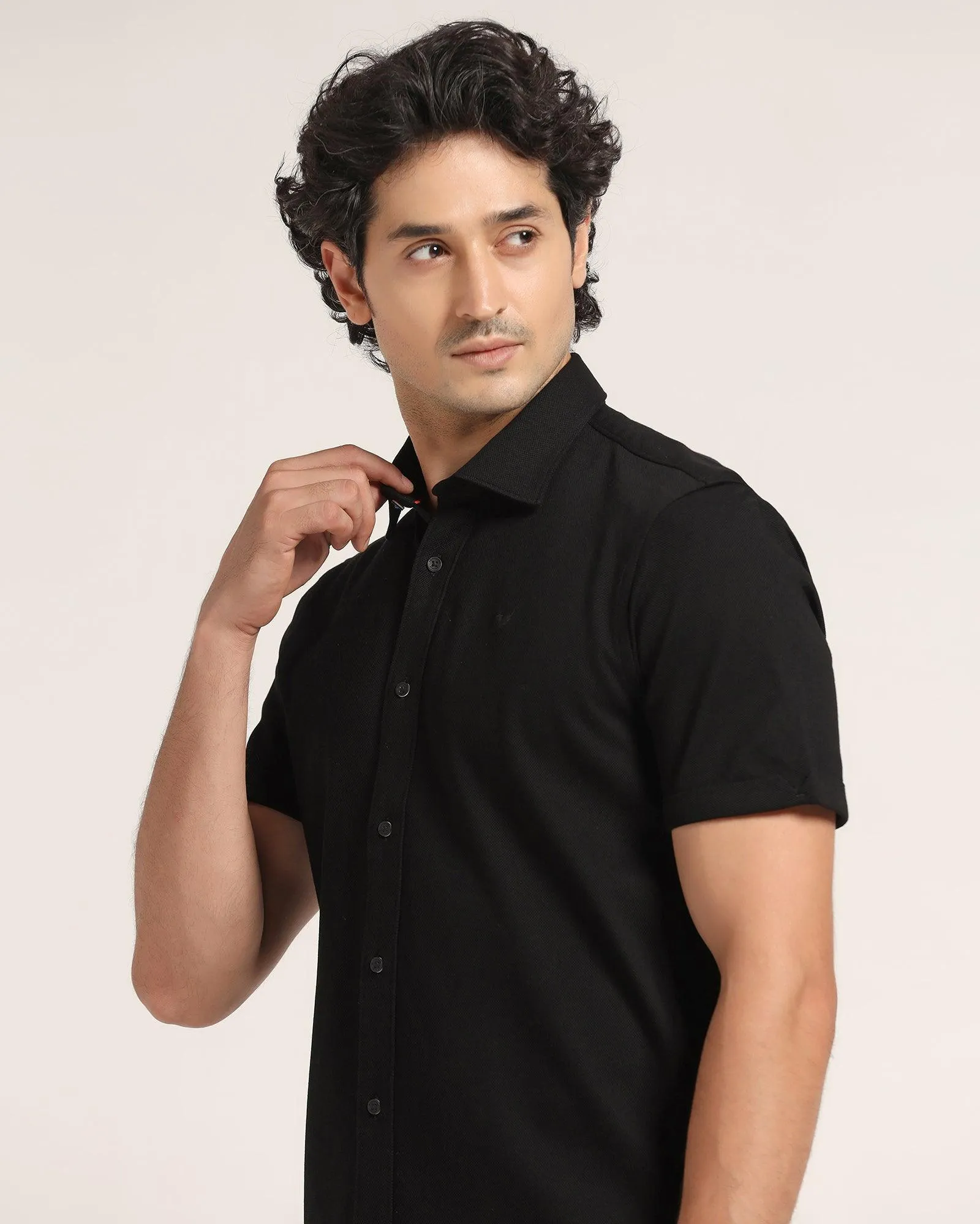 Formal Half Sleeve Black Solid Shirt - Pareto