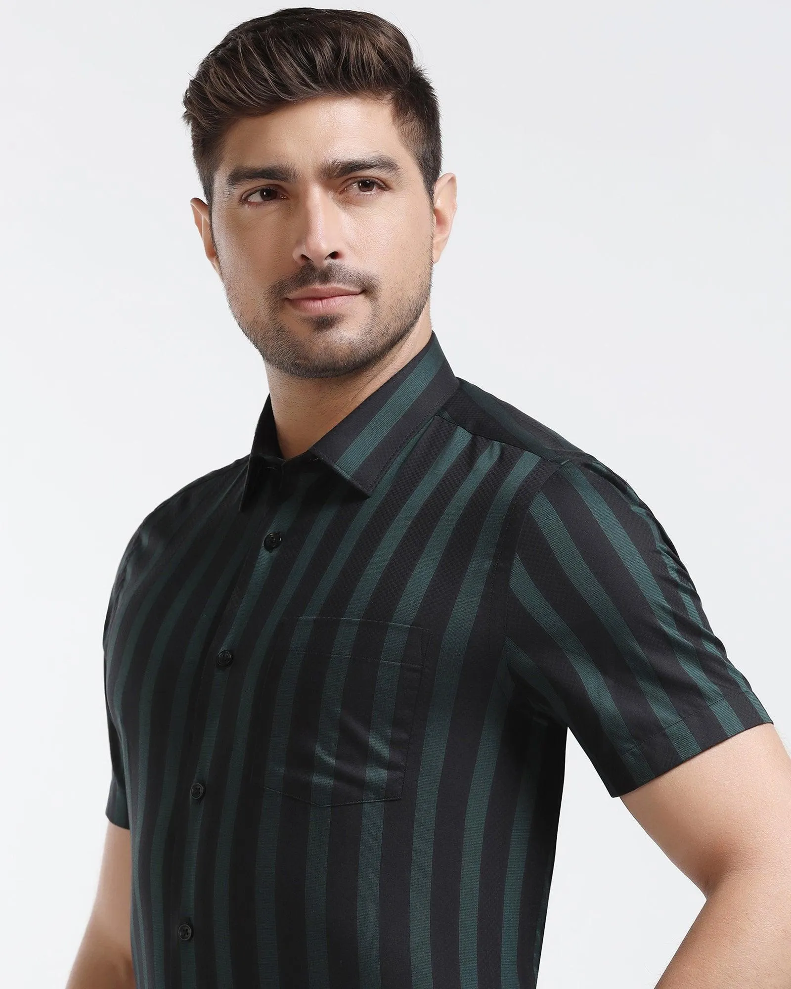 Formal Half Sleeve  Black Stripe Shirt - Regis