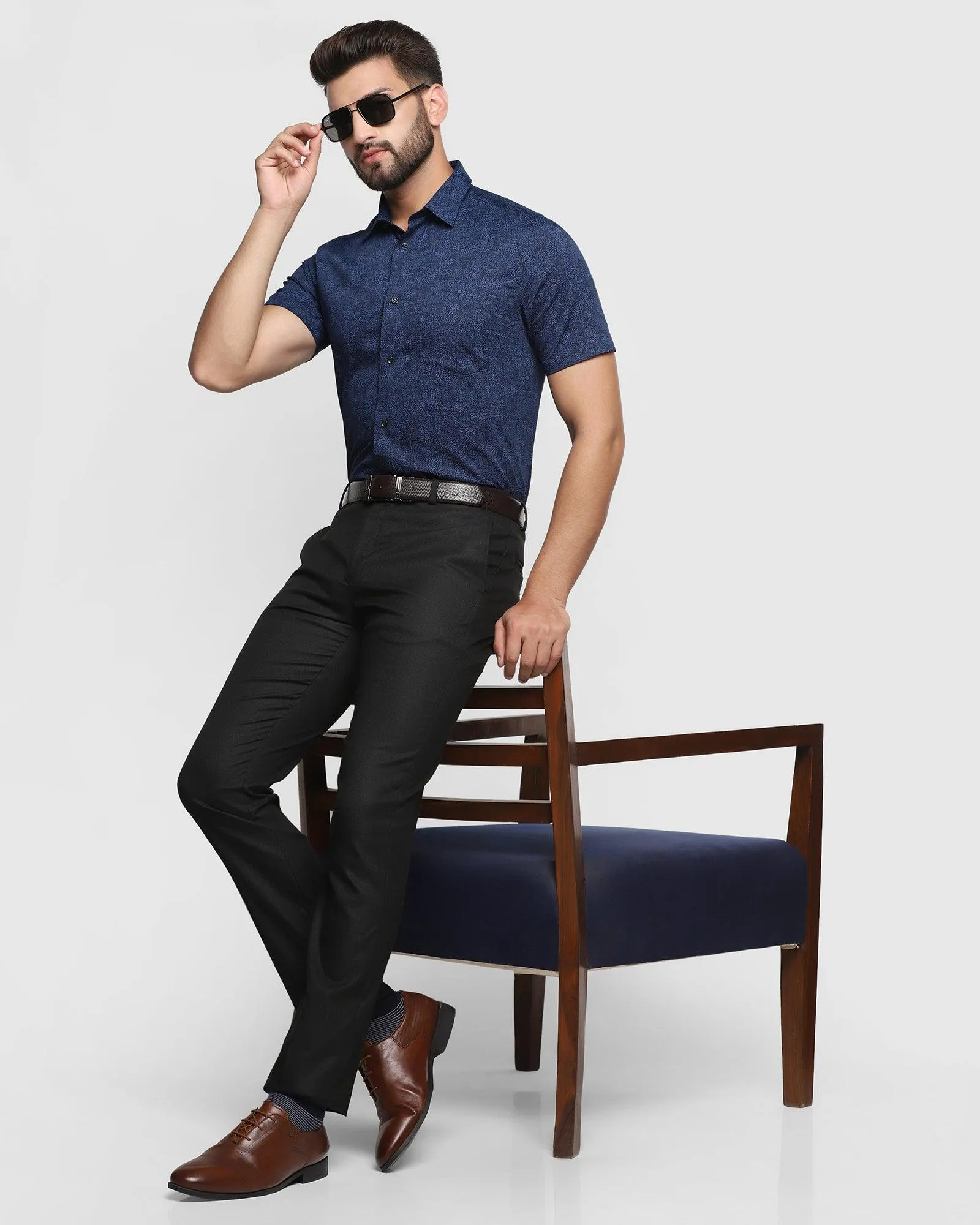 Formal Half Sleeve Blue Printed Shirt - Mark