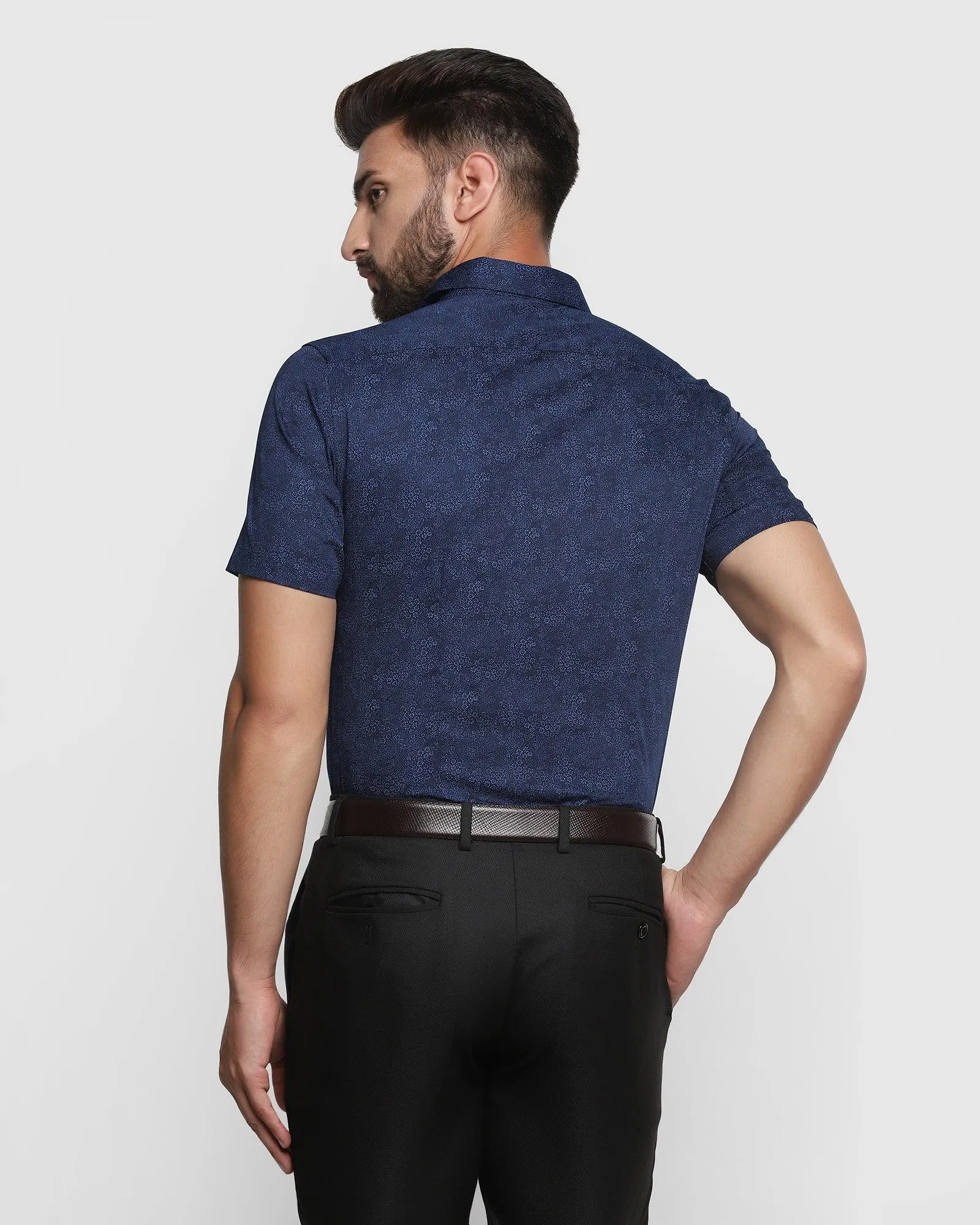 Formal Half Sleeve Blue Printed Shirt - Mark