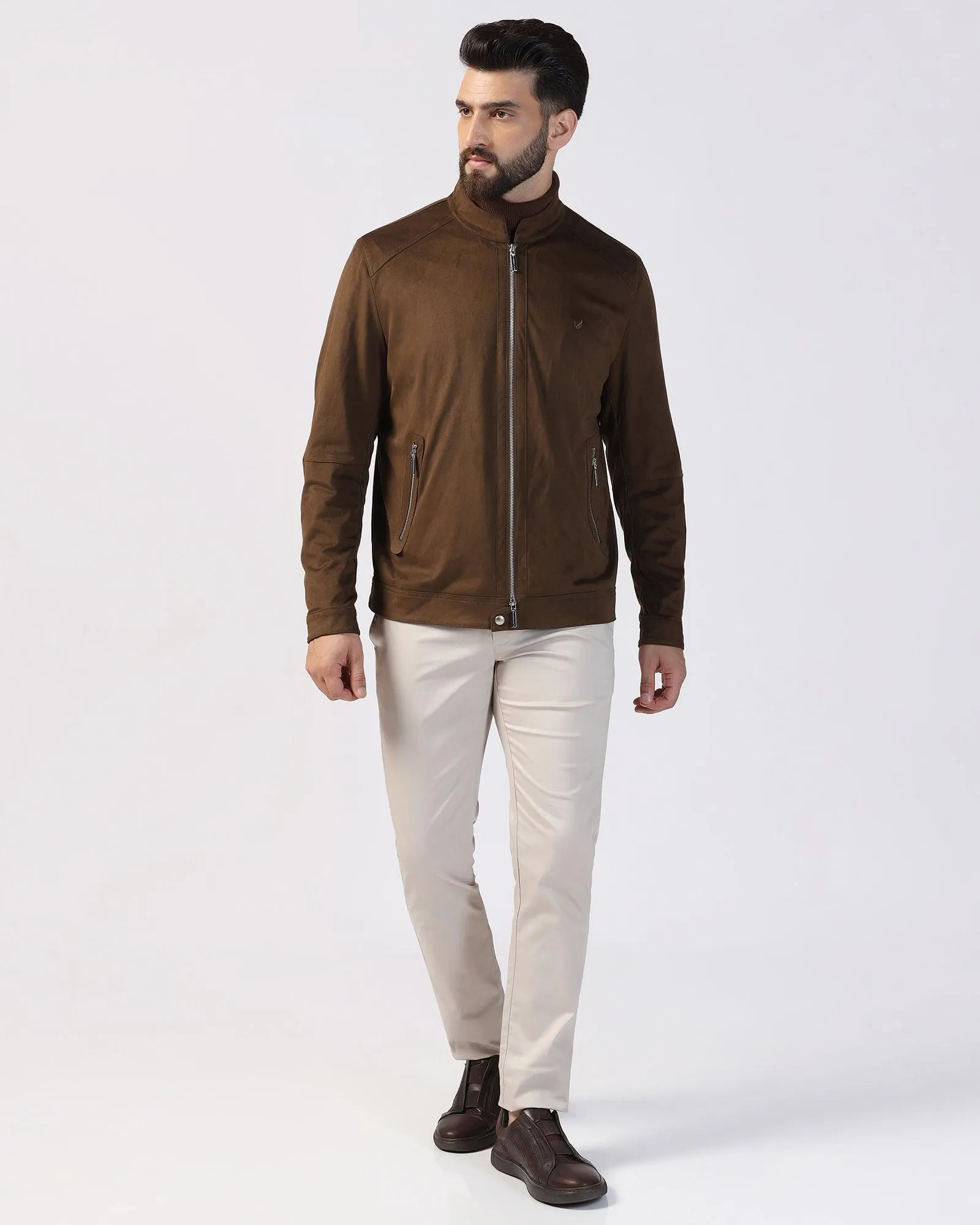 Formal Tan Solid Zipper Jacket - Gosling