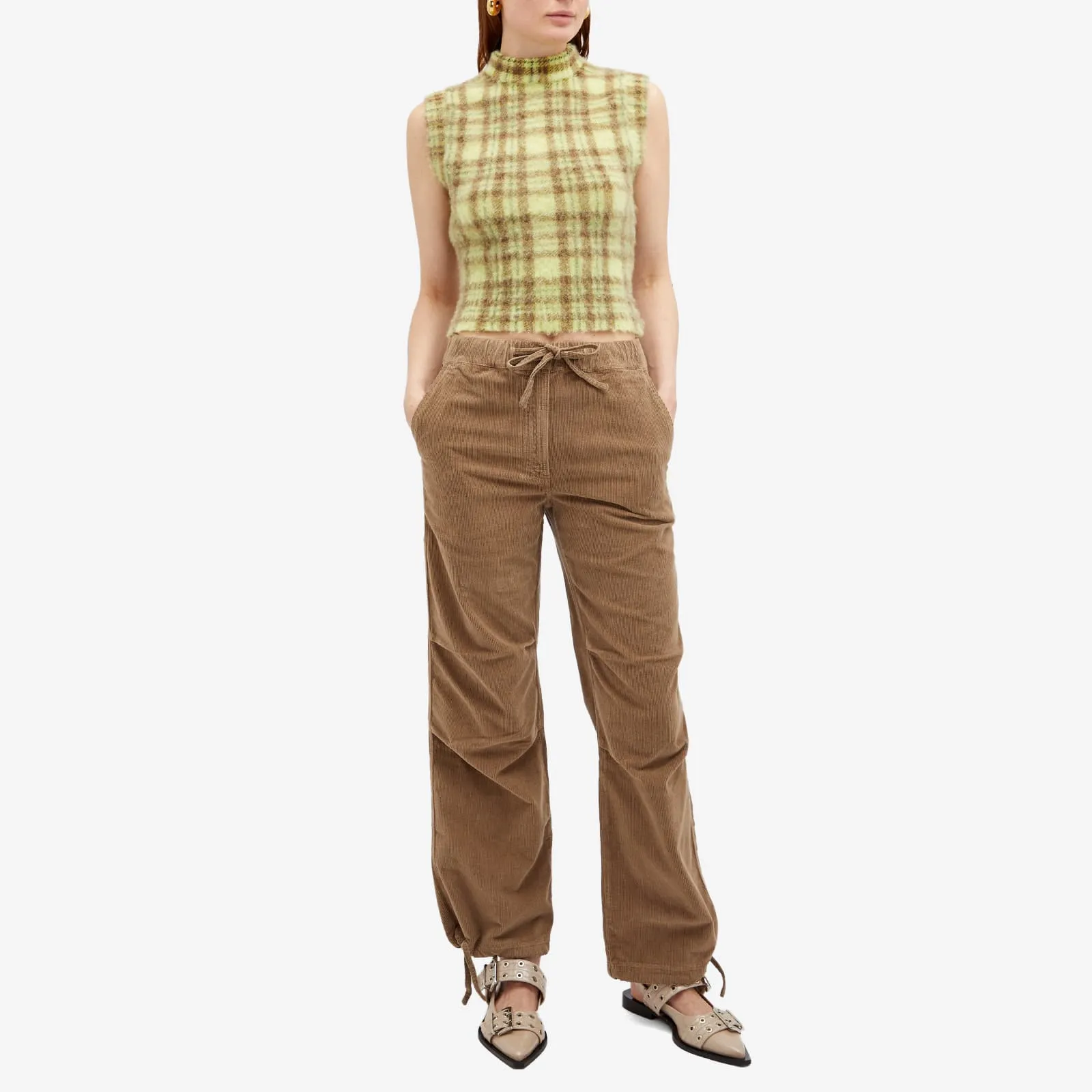 Ganni Washed Corduroy Drawstring Pants in Fallen Rock