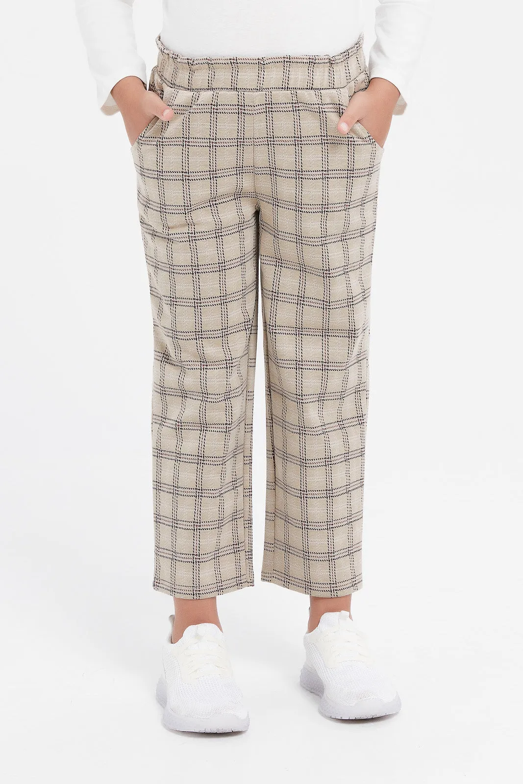 Girls Check Jacquard Knit Trousers