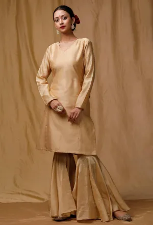 Golden Plain Banarasi Chanderi Silk Kurta