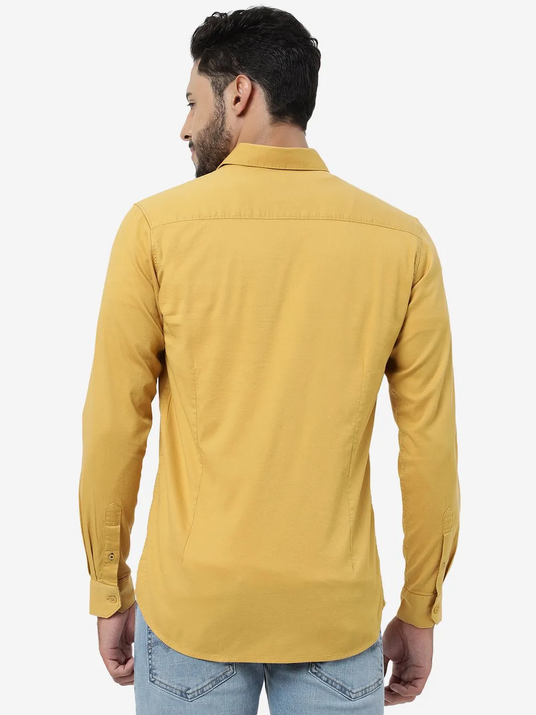 Golden Solid Slim Fit Casual Shirt | JadeBlue