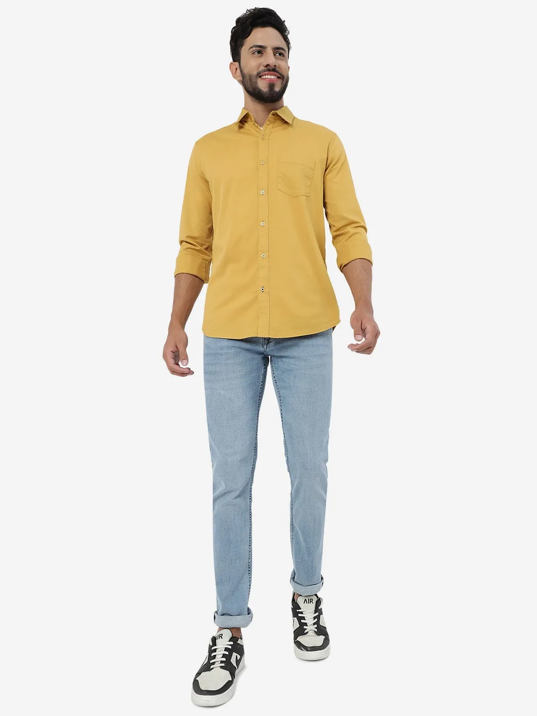 Golden Solid Slim Fit Casual Shirt | JadeBlue