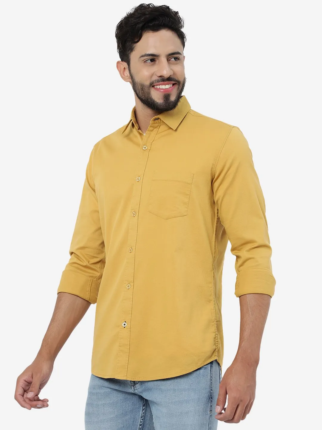 Golden Solid Slim Fit Casual Shirt | JadeBlue