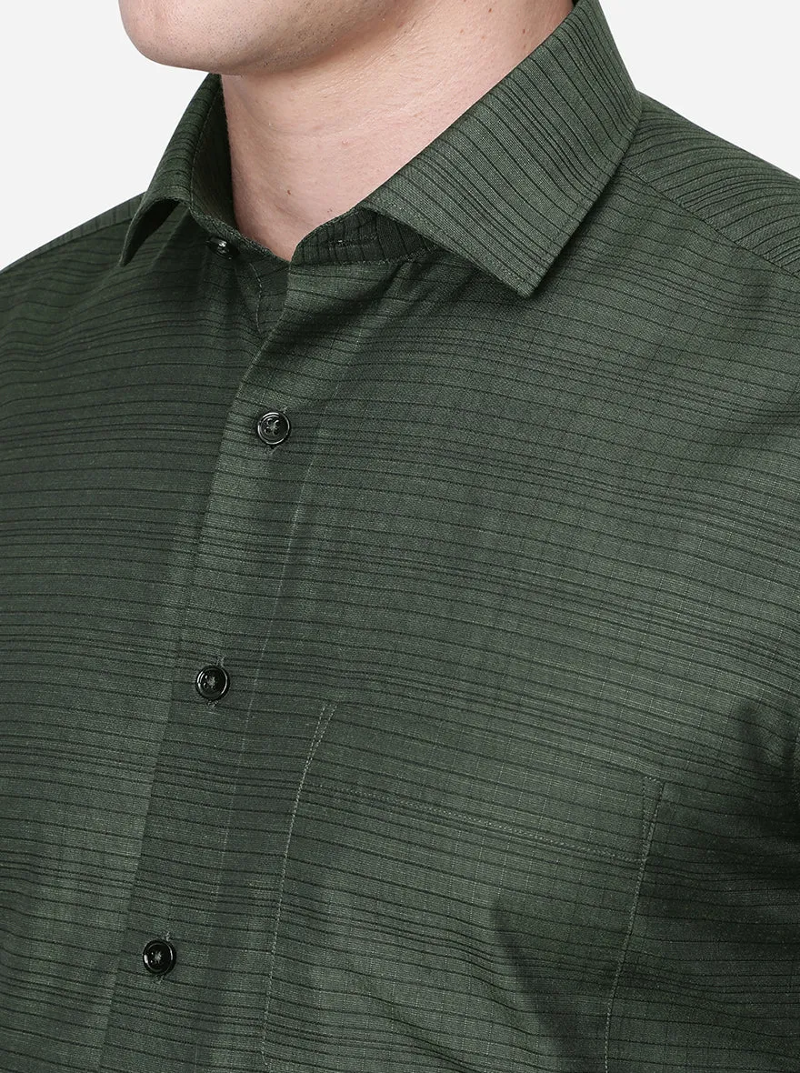 Green Striped Slim Fit Formal Shirt | Greenfibre