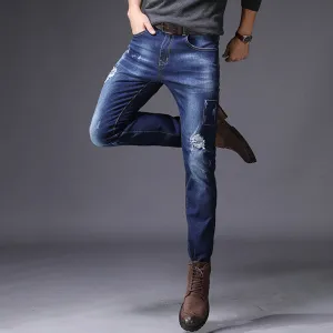 High Elastic Ripped Hole Jean Slim Fit Straight