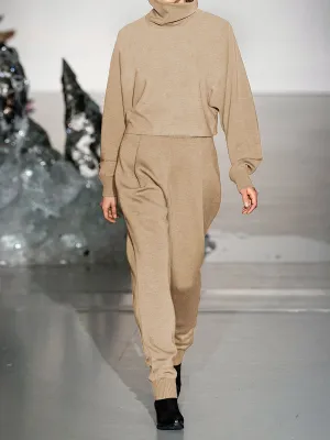 High-neck Long-sleeved Top and Trousers Knitted Two-piece Suit