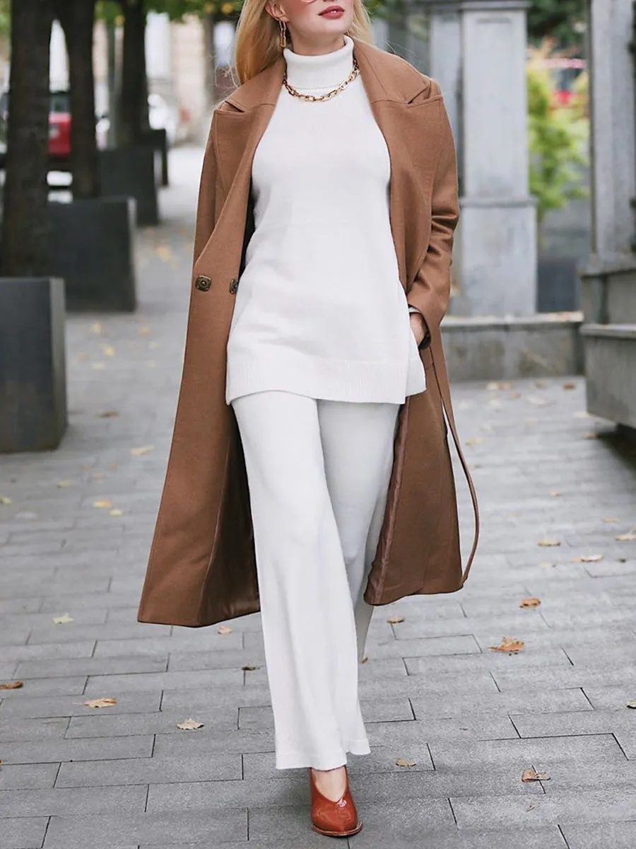 High Neck Slit Sweater Loose Trousers Set for Women