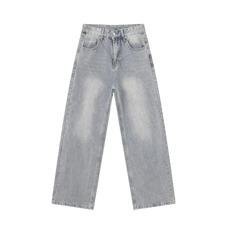 High Street Men's Jeans Casual Washed Light Straight Male Denim Pants Wide Leg Loose Trousers Chic Summer 9C6317