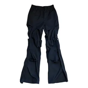 High Street Pleated Overalls Men's Pants Fashion Loose Straight Button Casual Male Trousers Solid Color Darkwear 9A6007