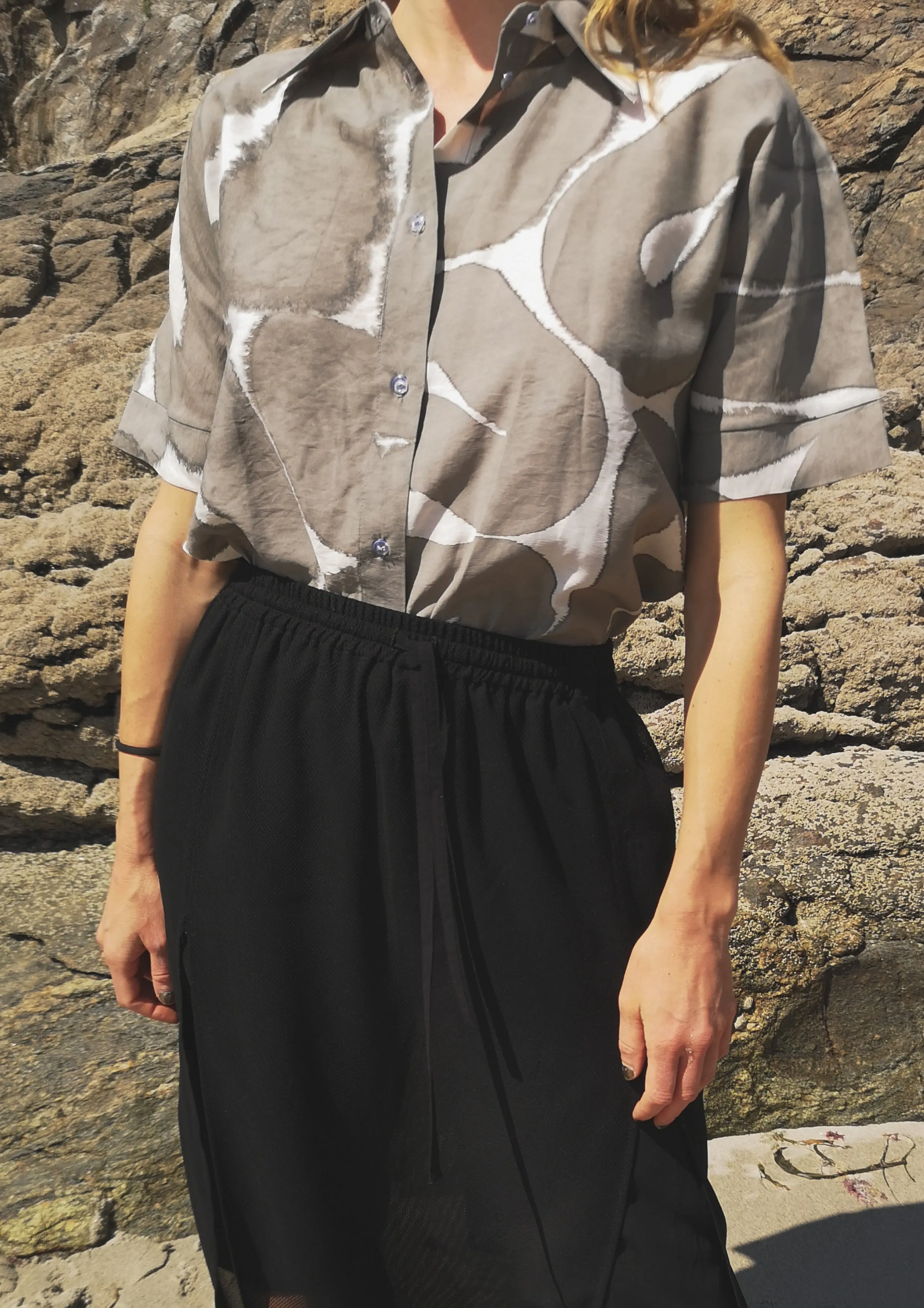 HOMEMADE - UNIQUE BLOUSE UNISEX - HAND PAINTED - grey / white