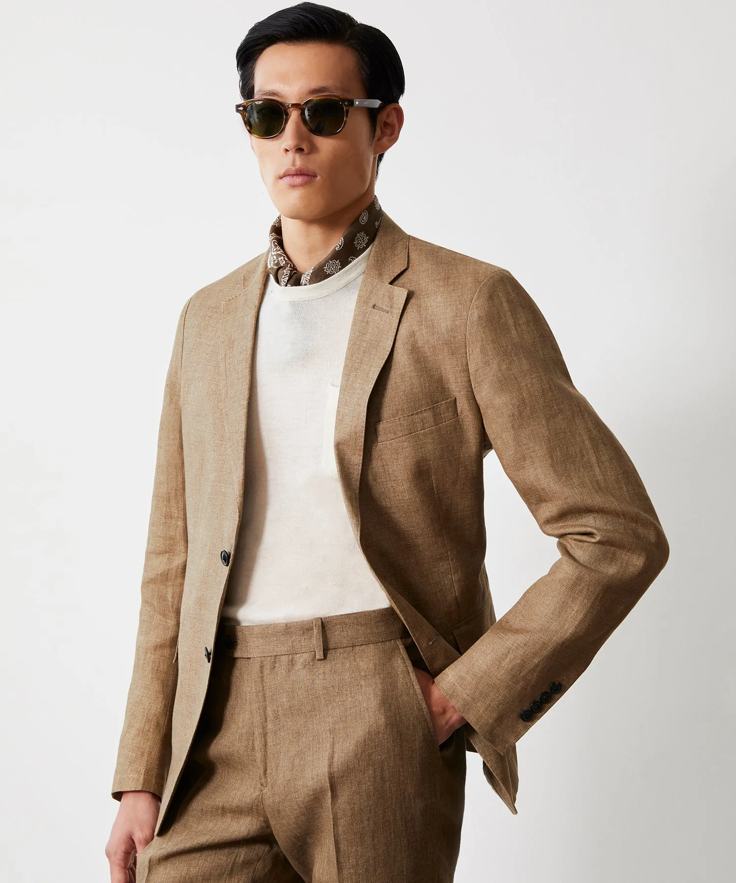 Italian Linen Sutton Jacket in Safari Tan