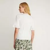 Ivory 1/2 Sleeve V-Neck Chiffon Frill Top