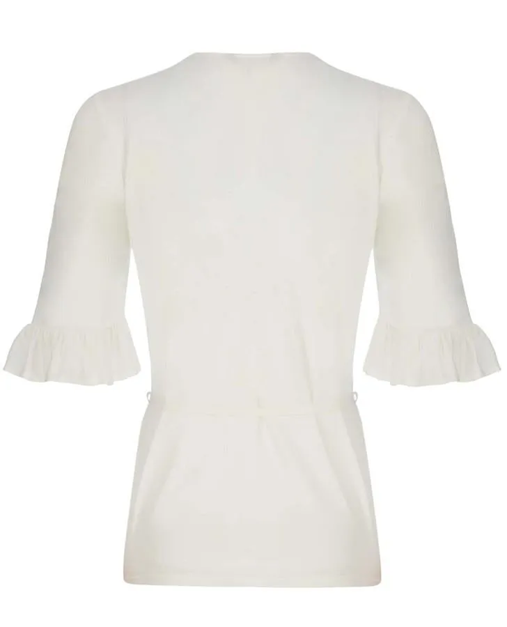 Ivory 1/2 Sleeve V-Neck Chiffon Frill Top