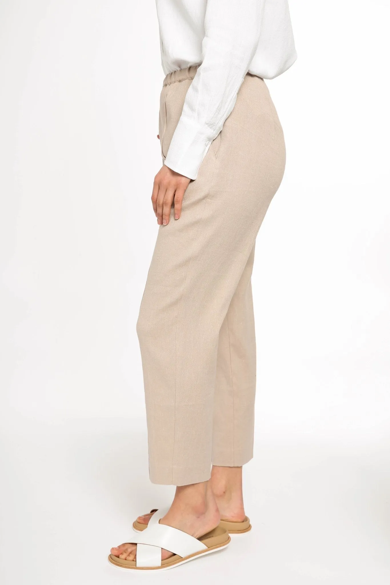 JANICE PANT IN LINEN-COTTON STRETCH IN FLAX