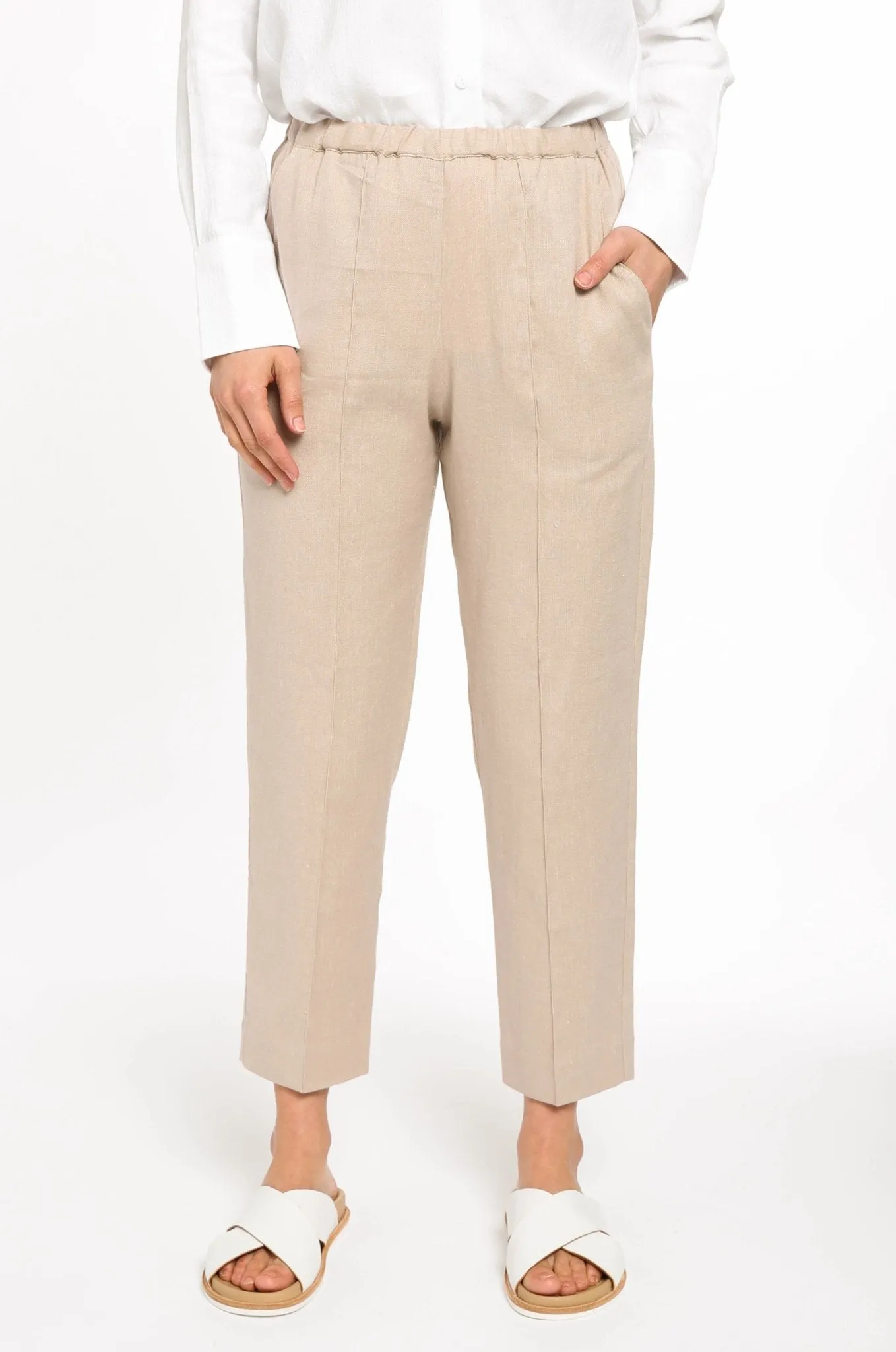 JANICE PANT IN LINEN-COTTON STRETCH IN FLAX