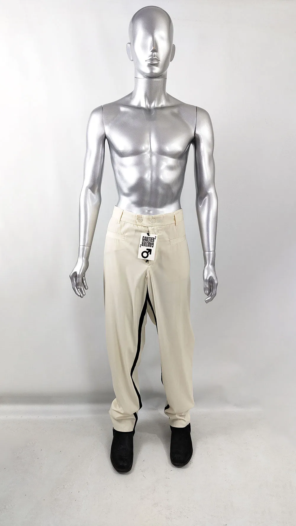 Jean Paul Gaultier Vintage Mens Cream Extra Long Leg Trousers