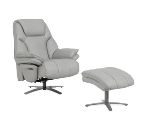 Jesper Euro Power Recliner w/ Ottoman - Sky Grey Leather