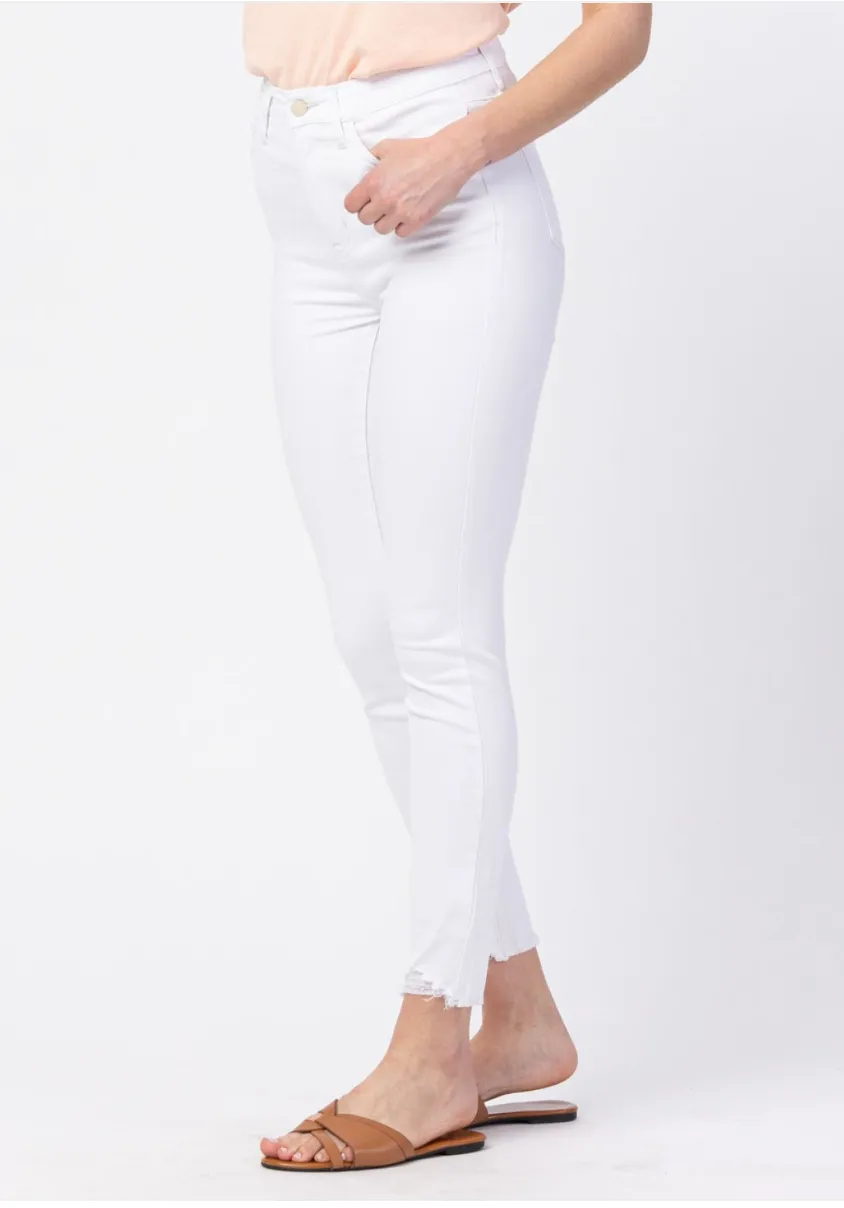 Judy Blue High Waist White Skinny Jeans - Frayed Cuffs