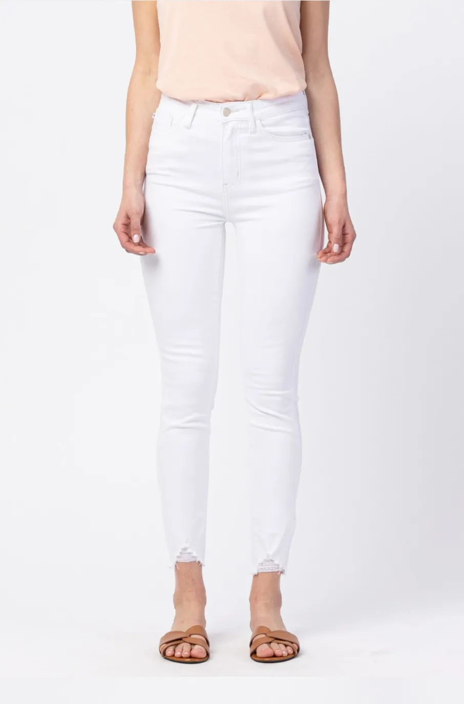 Judy Blue High Waist White Skinny Jeans - Frayed Cuffs