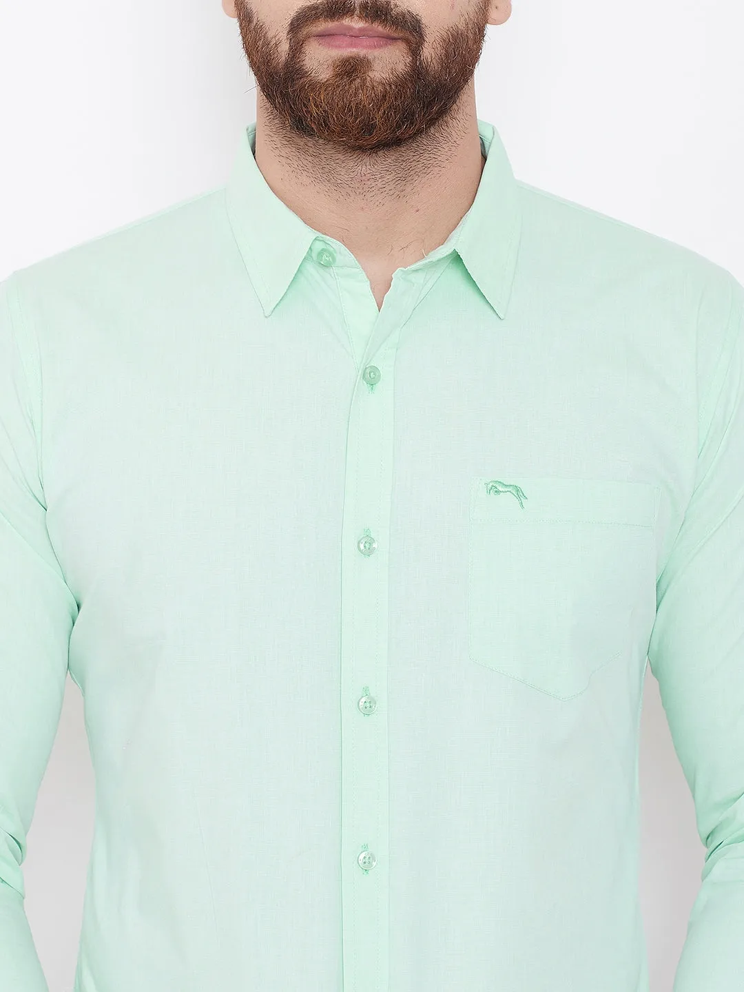 JUMP USA Men Green Solid Slim Fit Casual Shirts