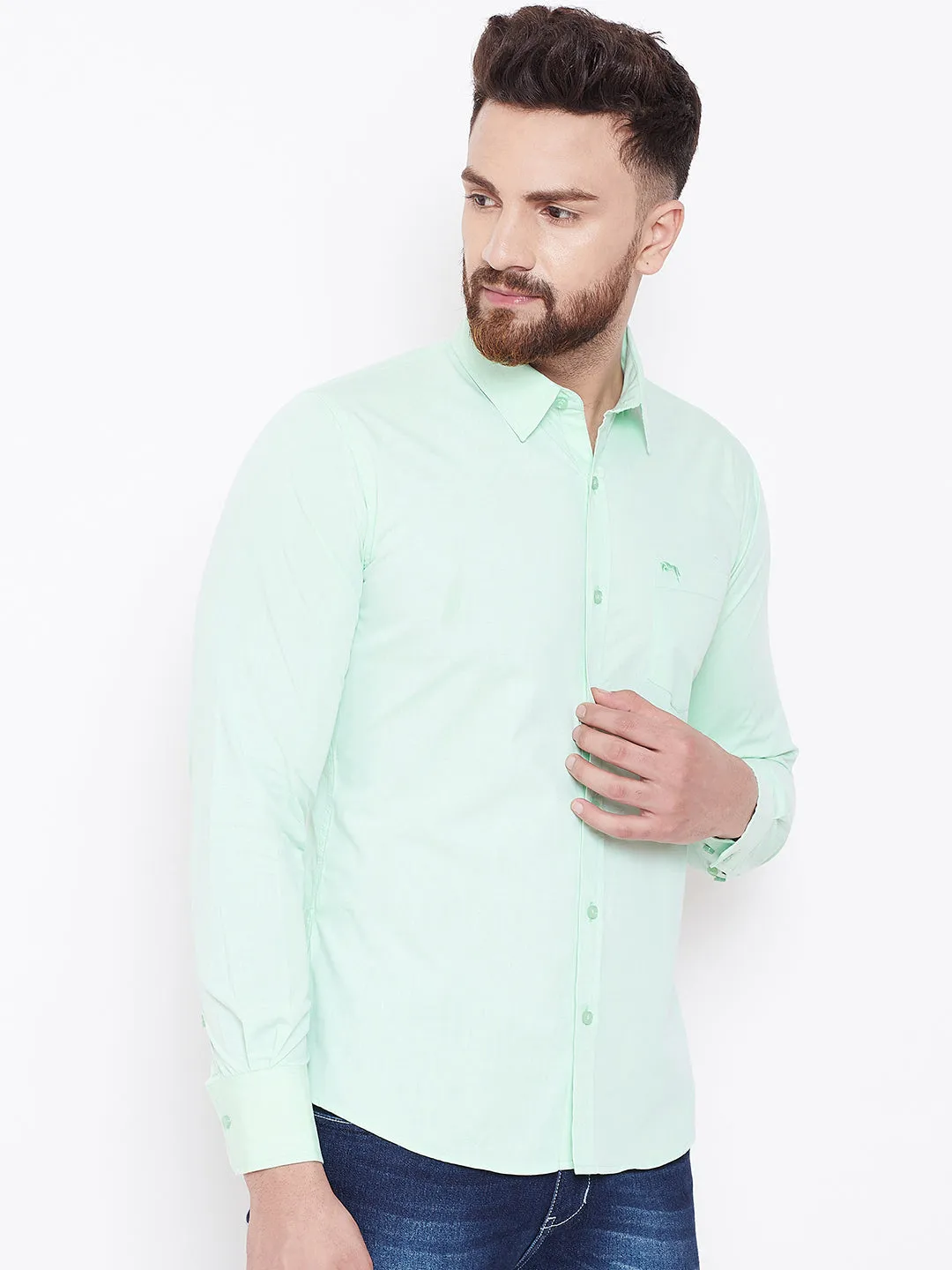 JUMP USA Men Green Solid Slim Fit Casual Shirts