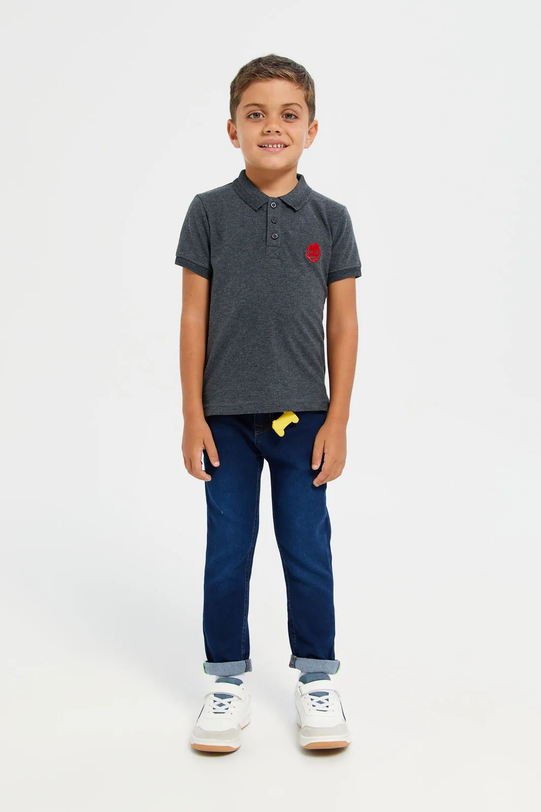 Junior Boys Charcoal Basic Tipping Polo T-Shirt