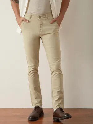 Khaki Solid Slim Fit Trouser