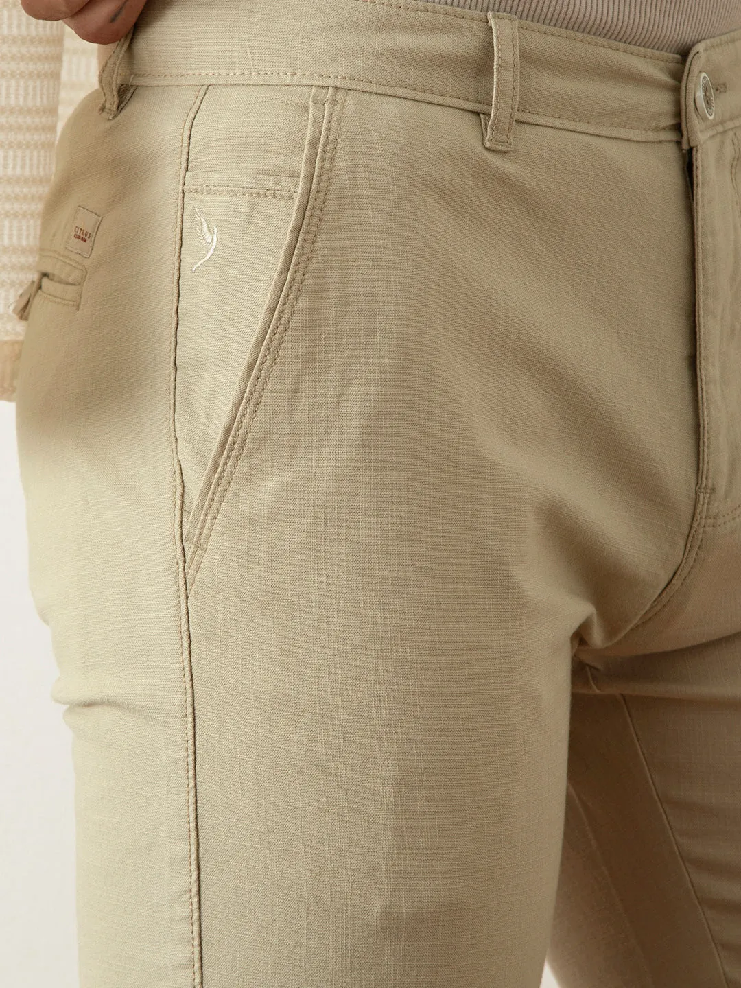 Khaki Solid Slim Fit Trouser