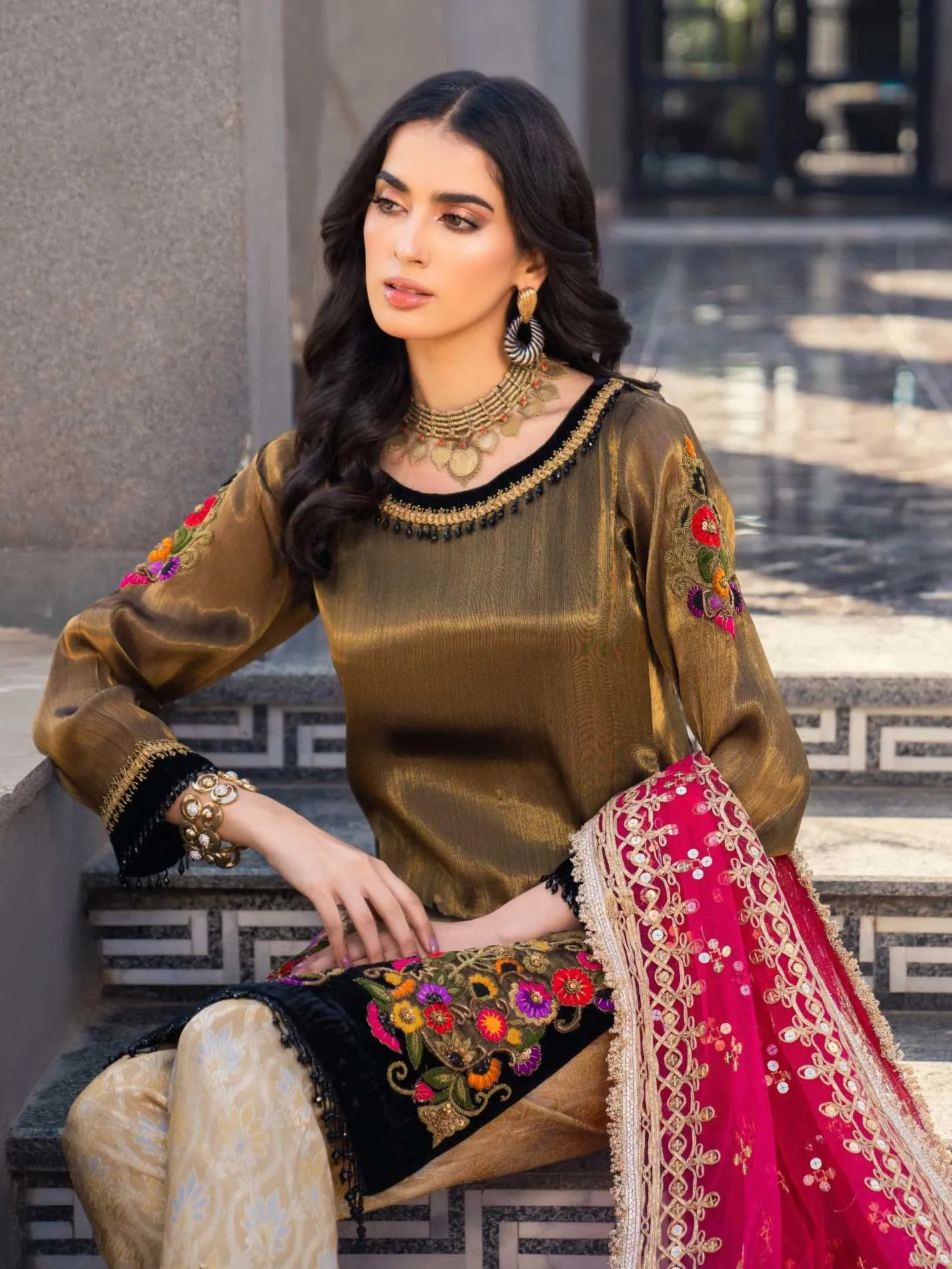 Khuda Baksh Pure Resham Masoori Gold 3-Piece Suit