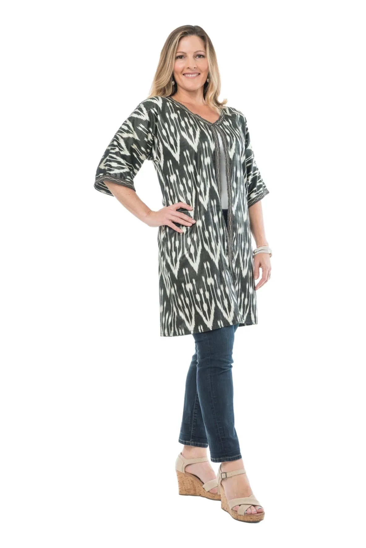 La Reine Silk Ikat Coat - Black, White