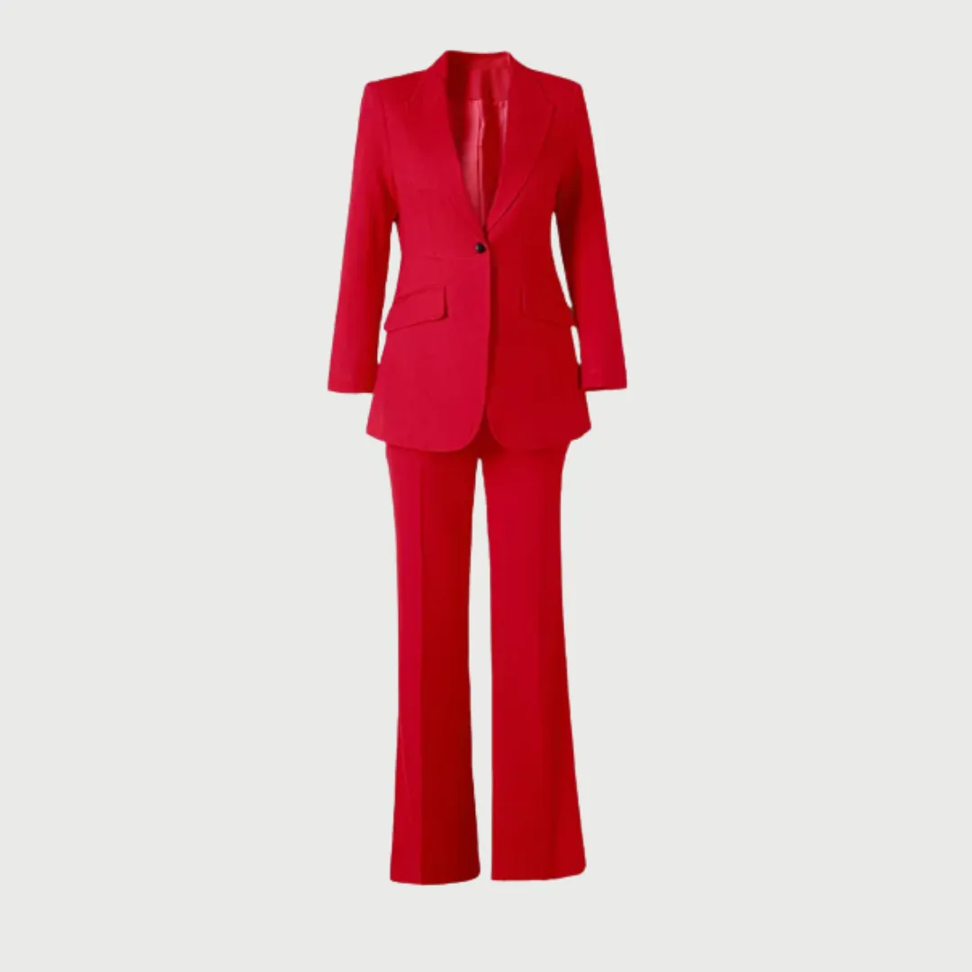 Lady Suit Single Button Blazer and Flare Pant Set