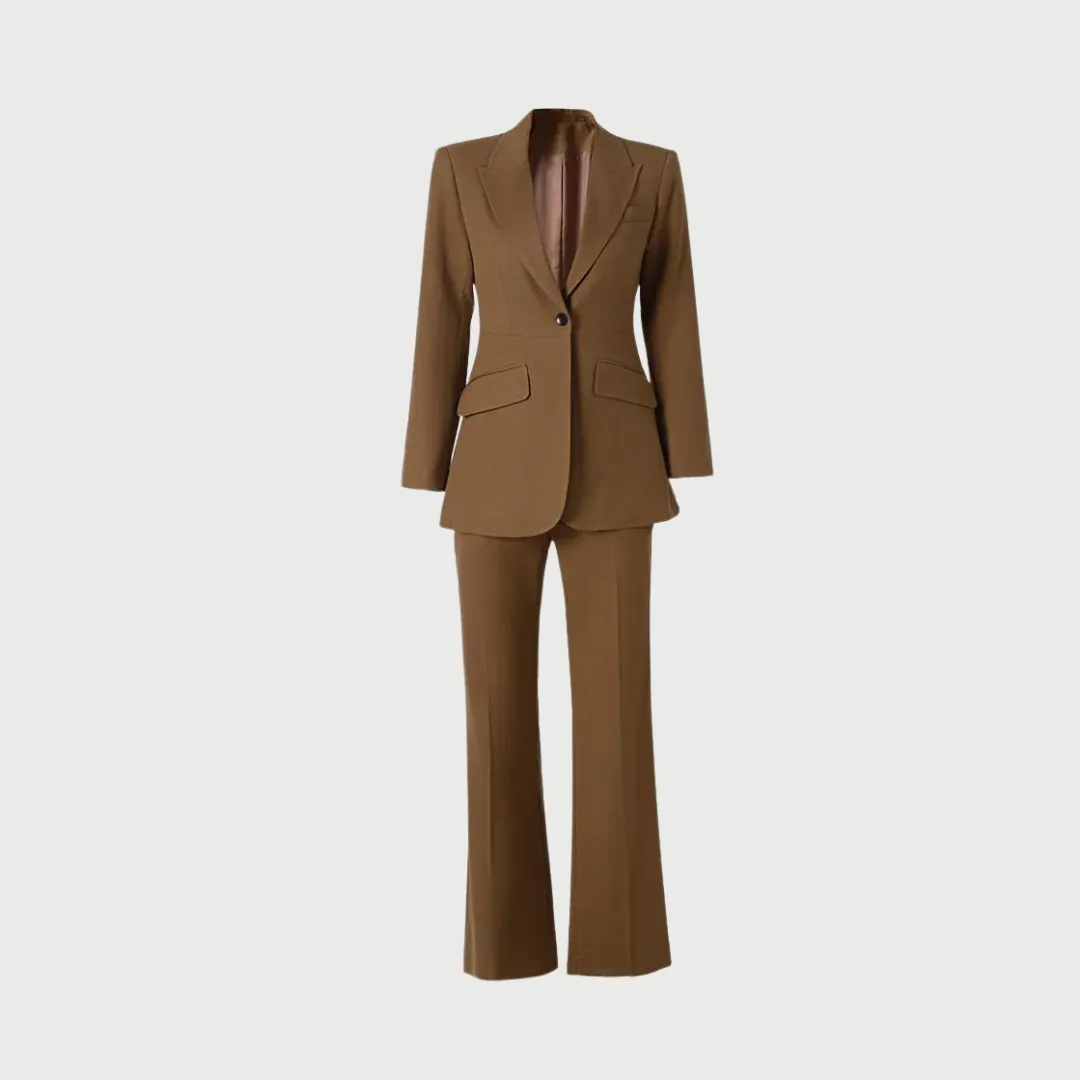 Lady Suit Single Button Blazer and Flare Pant Set