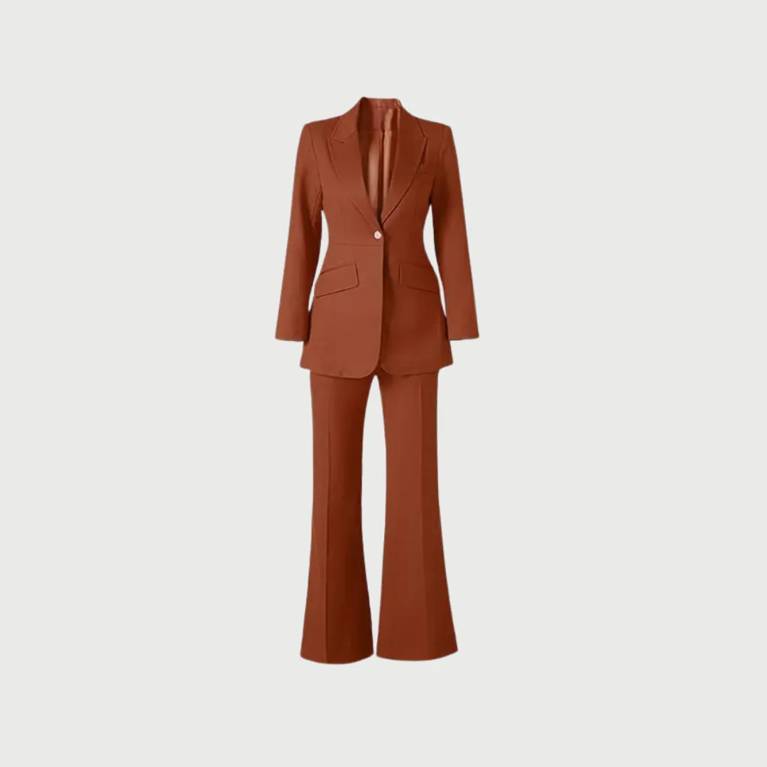 Lady Suit Single Button Blazer and Flare Pant Set