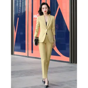 Lapel Collar Side Pocket Single Button Blazer & Tailored Pants