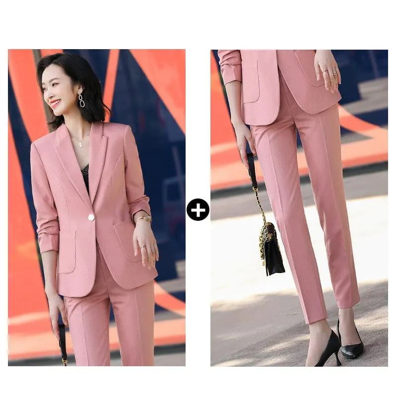 Lapel Collar Side Pocket Single Button Blazer & Tailored Pants