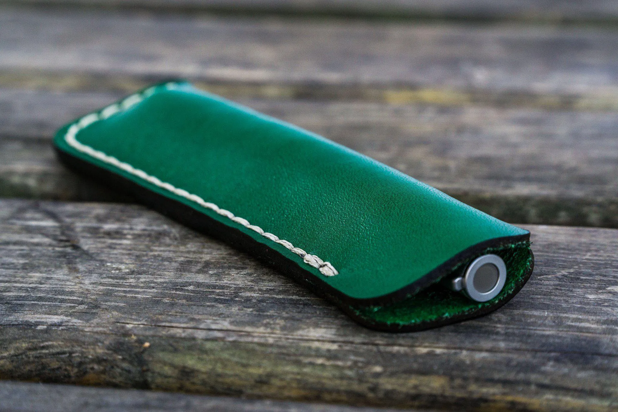 Leather Single Fountain Pen Case / Pen Pouch - Green