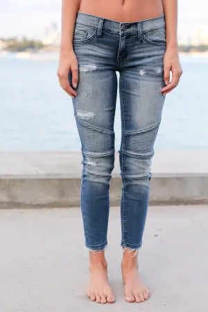 Light Wash Moto Jeans