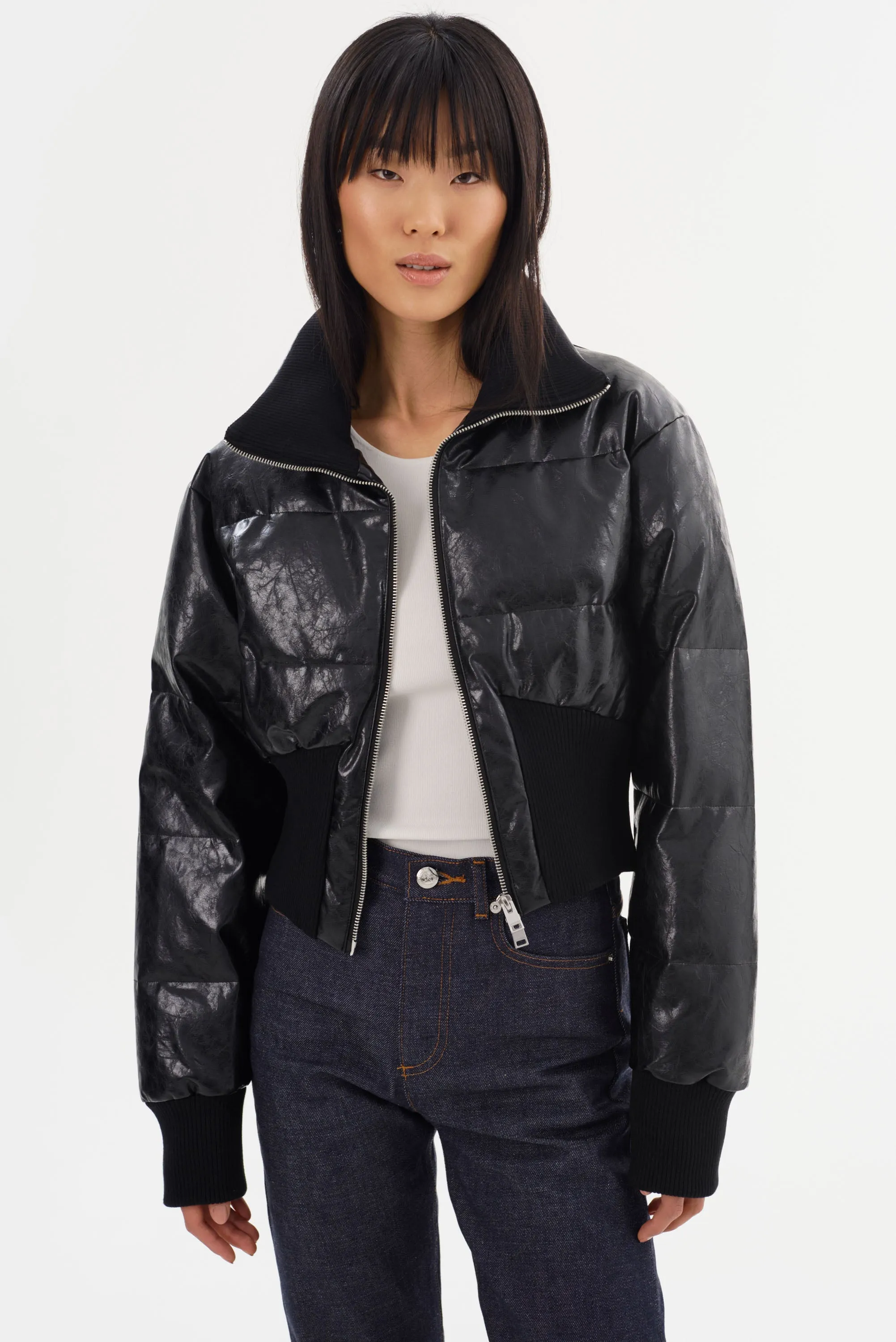 LUMINA | Cropped Faux Leather Puffer Jacket