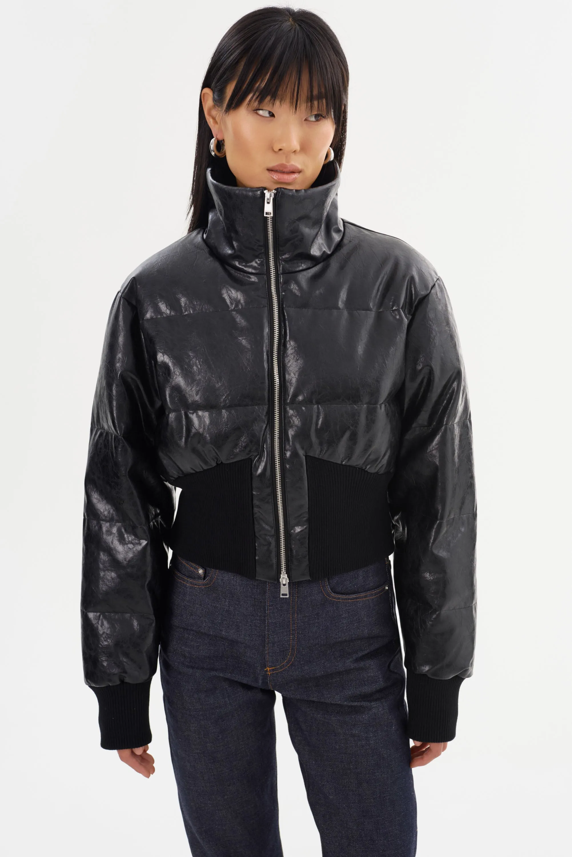 LUMINA | Cropped Faux Leather Puffer Jacket